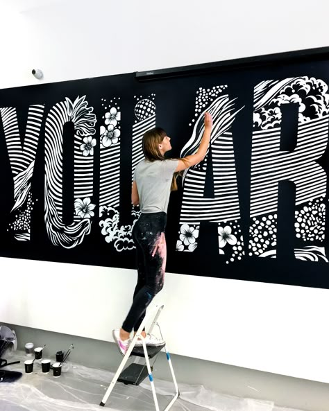 Edgy Graphic Design, Office Mural, Graphic Design Style, Weekly Inspiration, School Murals, Typography Wall, Beautiful Typography, Murals Street Art, Typography Wall Art