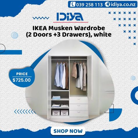 #idiyafurniture #indoorfurniture #onlinefurniture #BestFurnitureOnline #affordableprice Ikea Musken, 2 Doors, Adjustable Shelves, The Space, Interior Accessories, Ironing Center, Adjustable Shelving, Living Room Furniture, Drawers