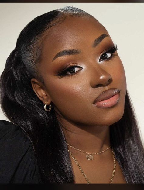 Nice Glam Makeup, Wedding Guest Makeup Black Women, Natural Full Face Makeup, Nude Makeup Black Women, Grad Makeup, Maquillage Yeux Cut Crease, Birthday Makeup Looks, Natural Glam Makeup, Prom Makeup Looks