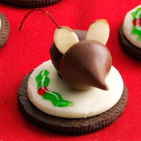 Recipe from Taste of Home Mice Cookies, Mouse Recipes, Italian Rainbow Cookies, Rainbow Cookies, Recipe Cookbook, Best Christmas Cookies, Christmas Foods, Melting Chocolate Chips, Christmas Sweets