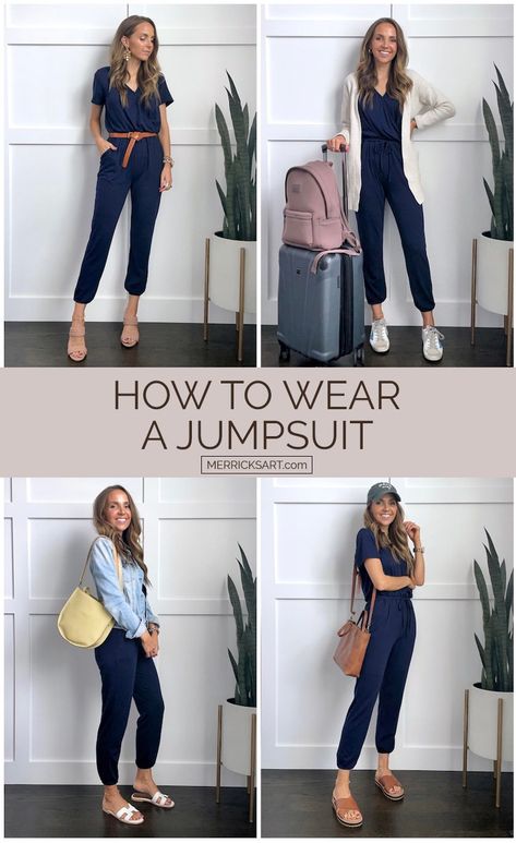 4 Cute Jumpsuit Outfits for Summer | Merrick's Art How To Dress Up A Jumpsuit, Shoes To Wear With Jumpsuit, Cute Jumpsuit Outfits, Blue Jumpsuits Outfit, Women Jumpsuit Outfits, How To Wear A Jumpsuit, Jumpsuit Outfit Casual, Wallpaper Preppy, Cute Jumpsuit