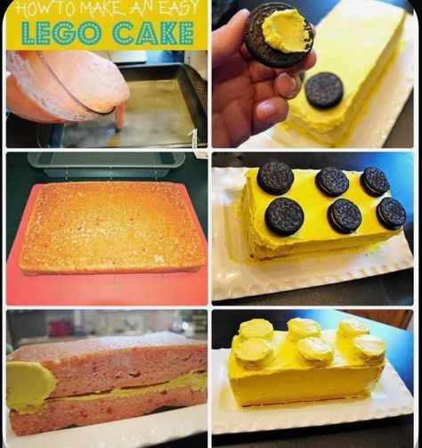 Lego Party Desserts, Easy Lego Cupcakes, Easy Diy Lego Cake, Lego Pretzel Rods, Lego Cakes Ideas, Duplo Birthday Cake, Diy Lego Cake, Lego Girls Cake, Lego Cake Diy