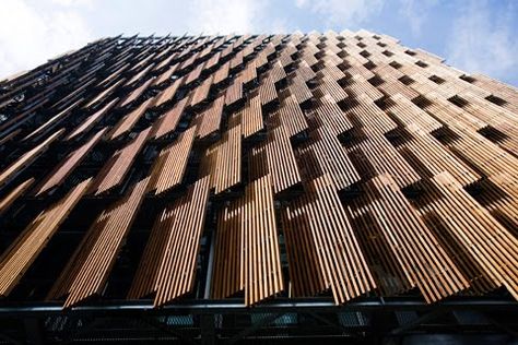 facade wood panels operable - Google Search Shading Device, Building Skin, Wood Facade, Timber Screens, Wooden Facade, Metal Facade, Facade Material, Recycle Timber, Wood Architecture