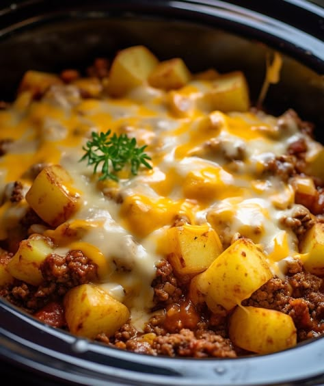 So tasty! Everyone had 3rd helpings of this one! Egg Casserole Recipes With Hashbrowns, Slow Cooker Hamburger Hash, Slow Cooker Hamburger, Hamburger Hash, Ground Beef And Potatoes, Budget Bytes, Beef And Potatoes, Beef Casserole Recipes, Crockpot Dishes