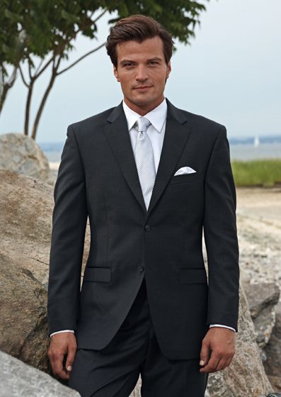 Charcoal Windsor by Perry Ellis- John and groomsman suits Black Suit Grey Tie, Black Suit White Shirt, Gray Groomsmen Suits, Groom Suit Grey, Wedding Groomsmen Attire, Grey Suit Wedding, Groomsmen Grey, Dark Gray Suit, Charcoal Gray Suit