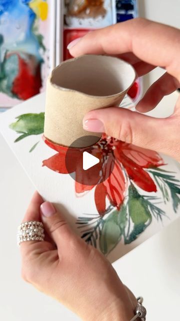 Anna Koliadych | Easy and fun way to paint a poinsettia using watercolor ❤️🥰🎨 #watercolor #watercolortutorial #crafts #diy #watercolorpainting #artprocess... | Instagram How To Draw A Poinsettia Step By Step, Easy Poinsettia Painting, Christmas Water Coloring Ideas, Easy Christmas Watercolor Ideas, Christmas Watercolor Paintings Easy, Watercolor Christmas Art, Christmas Watercolor Ideas, Birthday Card Watercolor, Andrea Nelson