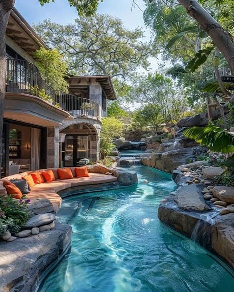 Dream House Beach, River Pool, Lazy River Pool, London Living Room, Carriage House Plans, Futuristic Home, Dream Life House, Lazy River, Unusual Home