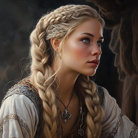 Medieval Character Inspiration, Medieval Hairstyle, Medieval Character, Blonde Female, Medieval Hairstyles, Medieval Woman, Viking Woman, Female Character Concept, Female Character Inspiration