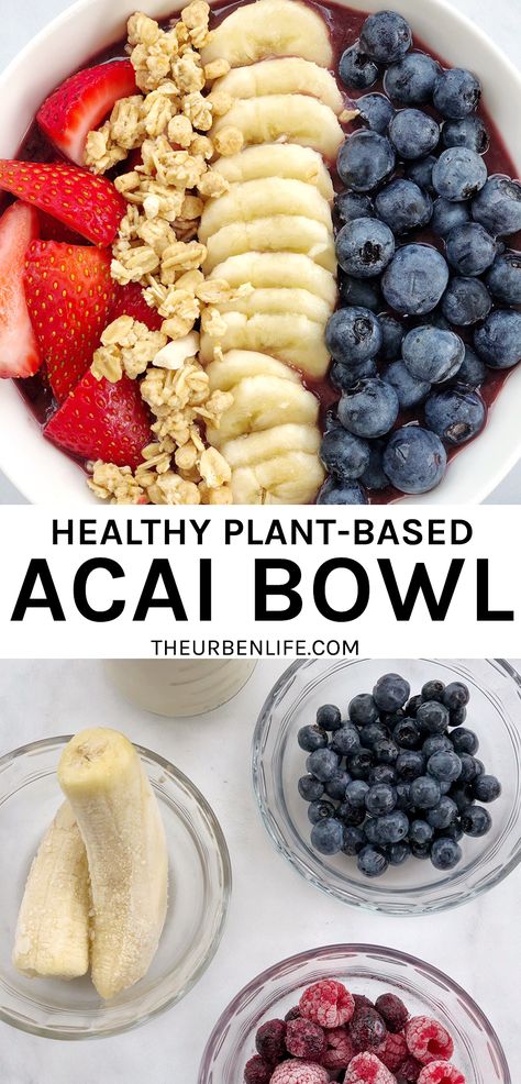 Acai Bowl Recipes Healthy, Vegan Acai Bowl, Vegan Smoothie Bowl Recipes, Acai Bowl Recipe Easy, Homemade Acai Bowl, Bowl Recipes Easy, Frozen Acai, Milk Fruit, Acai Puree