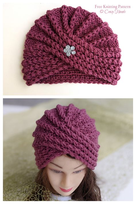 Twisted Turban Hat Free Knitting Pattern + Video - Knitting Pattern Crochet Baby Booties Free Pattern, Hat Free Knitting Pattern, Baby Booties Free Pattern, Knit Turban, Hat Knitting Pattern, Cap Patterns, Crochet Cap, Hat Knitting, Newborn Crochet