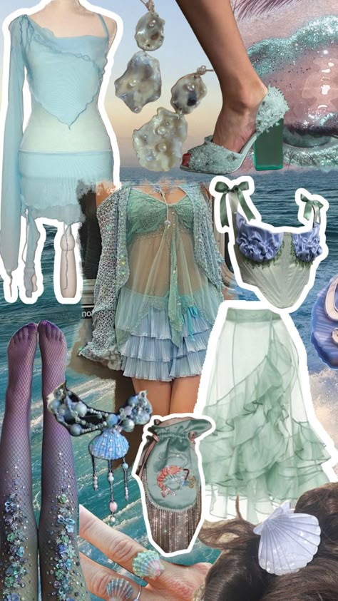 Mermaid Aesthetic Outfit, Ocean Outfits, Core Outfits, Mermaid Core, Mermaid Halloween, Mermaid Outfit, Mermaid Aesthetic, Look Retro, Mermaid Inspired