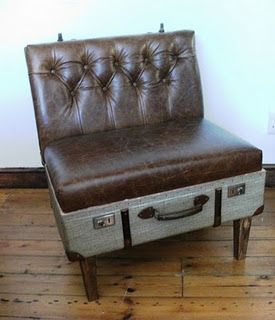 This could be an awesome DIY project. Suitcase Chair, Mid Century Chairs, Old Suitcases, Vintage Trunks, Leather Chesterfield, Upholstery Ideas, Fun Furniture, Vintage Suitcase, Ideas Hogar