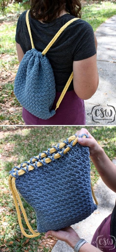 The Best Crochet Backpack Patterns - Pattern Center Summer Crochet Patterns Free, Crochet Backpacks, Modern Haken, Crochet Drawstring Bag, Crochet Backpack Pattern, Purses Patterns, Crochet Shell Stitch, Crochet Backpack, Crocheted Bags