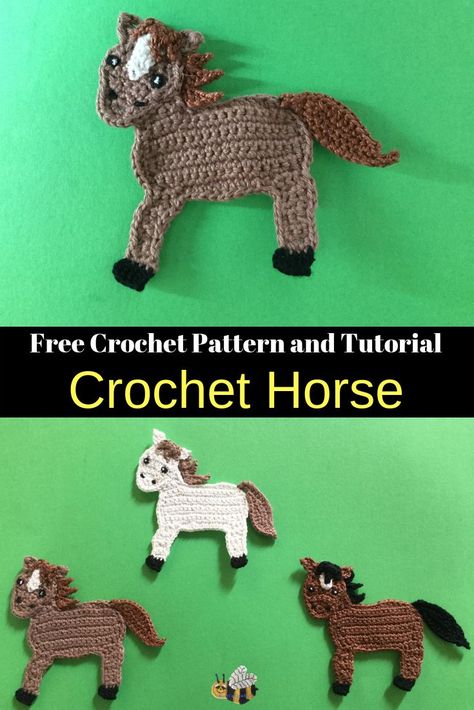 Crochet Horse Applique, Free Crochet Applique, Crochet Horse Pattern, Horse Tutorial, Horse Applique, Horse Crochet, Applique Patterns Free, Crochet Applique Patterns, Crochet Appliqué