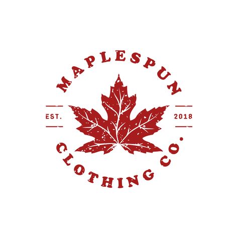 Maplespun Clothing Co. Logo Design by Graphic Designer Kirstie Shanks  #logo #design #canada #clothing #brand #branding #red #maple #leaf #grunge #weathered #inspiration #rustic #graphicdesign Canada Logo Design, Maple Leaf Logo Design, Canada Graphic Design, Rustic Graphic Design, Clothing Brand Branding, Maple Logo, Co Logo Design, Canada Clothing, Maple Leaf Logo