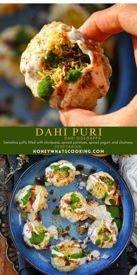 Dahi Puri Recipe Dahi Puri Recipe, Dahi Puri, Pani Puri Recipe, Date Chutney, Black Chickpeas, Chickpea Chili, Cilantro Chutney, Puri Recipe, Puri Recipes