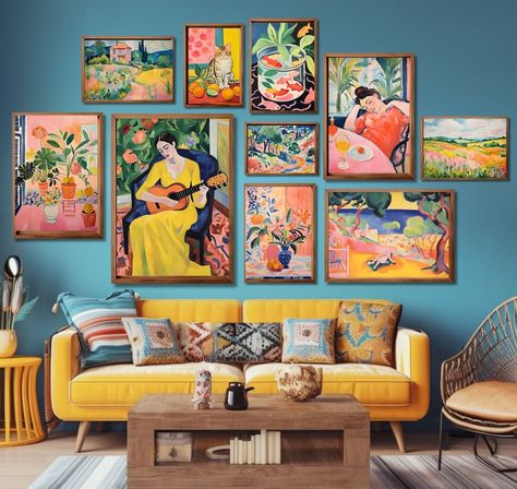 9 Major Interior Design Styles Explained For Beginners Green And Orange Gallery Wall, Matisse Gallery Wall, Bedroom Colourful, Focal Point Wall, Matisse Paintings, Matisse Print, Japanese Wall Art, Japanese Wall, Inspire Me Home Decor