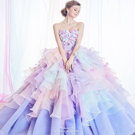 Love at first sight with this Kiyoko Hata pastel gown featuring delicately feminine embellishments! Pastel Gown, Fantasy Gowns, Pretty Prom Dresses, Fairytale Dress, Gorgeous Gowns, Quinceanera Dresses, Beautiful Gowns, Fancy Dresses, Ball Dresses