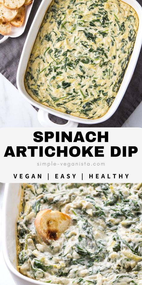 Vegan Spinach Artichoke Dip, Vegan Apps, Clean Eating Vegetarian Recipes, Vegan Appetizers Recipes, Vegan Appetizer, Clean Eating Vegetarian, Vegan Spinach, Vegan Party Food, Vegan Dip