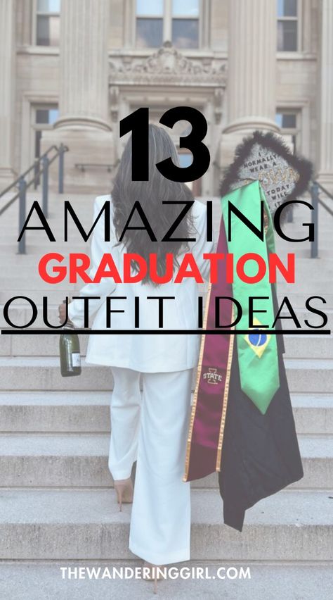 Thinking about what to wear on your graduation? We've got your back. This post shows graduation outfit ideas, high school graduation outfits, university graduation outfits, university classy outfits, graduation outfits for guests, winter graduation outfits, and more. Grad Picture Outfits College, Master Degree Graduation Outfit, Graduation Outfit Ideas With Boots, Master’s Graduation Outfit, College Ring Ceremony Outfit, Pant Suit Graduation Outfit, Graduation Outfit Ideas With Pants, Hbcu Graduation Outfits, Graduation Outfit Suit Women