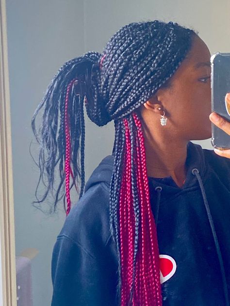 Peekaboo Box Braids Pink And Black, Color Block Box Braids, Peekaboo Box Braids Hairstyles, Peekaboo Purple Braids, Peek A Boo Box Braids Red, White Peekaboo Braids, Knotless Box Braids Peek A Boo Color, Box Braids Hairstyles For School, Braids With Color Underneath