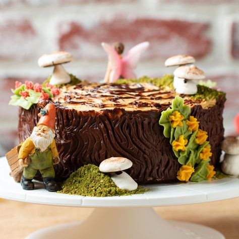 Tree Stump Moss Cake Recipe by Tasty Bear Hunt Birthday, Woodland Thanksgiving, Moss Cake, Boho Cakes, Carnival Foods, Stump Cake, Blackberry Lavender, Tree Stump Cake, Mushroom Party