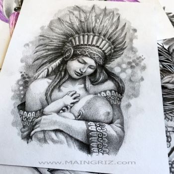 Maingriz - Custom Tattoo Design Native American Mother Tattoo, Native American Goddess Tattoo, Indian Princess Tattoo Native Americans, Indian Warrior Princess Tattoo, Native American Pinup Tattoo, Tattoo Dress, Princess Tattoo, Native American Tattoos, American Mom