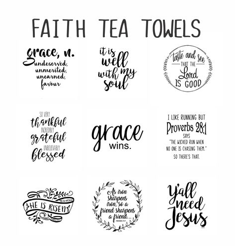 Faith Tea Towels | Christian Best Friend Gifts | Bible Hymns | Verses & More Christian Tea Towels, Tea Towel Sublimation Designs, Cricut Tea Towels, Tea Towel Sayings, Mending Hacks, Tea Towels Crafts, Hope Designs, Scripture Tea, Tea Towels Embroidery