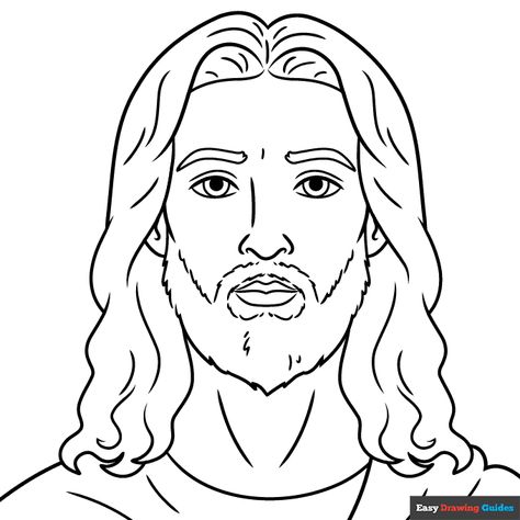 Jesus Sketch Pencil Easy, Simple Jesus Drawing, Christian Sketches Easy, How To Draw Jesus, Jesus Face Drawing, Drawing Ideas Jesus, Jesus Drawing Easy, God Drawing Easy, Jesus Drawings Sketches