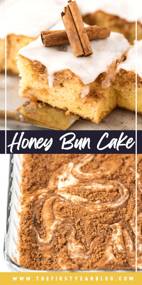 Turn a box of yellow cake mix into the best breakfast cake ever! Swirled with honey, brown sugar, and cinnamon, this moist coffee cake is always a crowd-pleaser. Honey Bun Cake With Box Cake, Simple Yellow Cake, Booze Cakes, Honey Bun Cake Recipe, Bun Cake Recipe, Cinnamon Swirl Cake, Honey Bun Cake, 2023 Food, Coffee Cake Recipes Easy