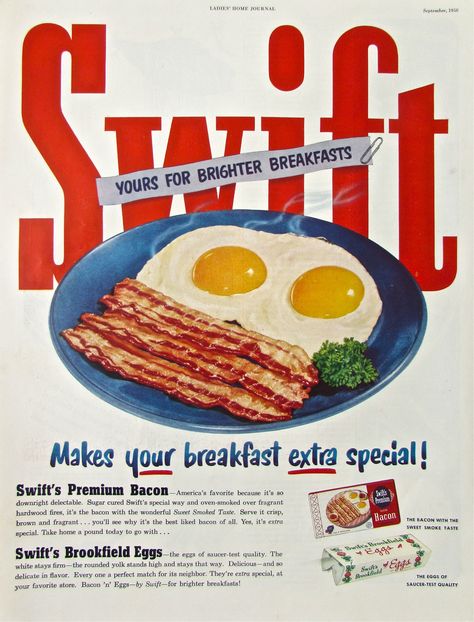 Vintage Magazine Ads, Vintage Food Posters, Midcentury Kitchen, Desain Buklet, Bacon Breakfast, This Is Your Life, Food Graphic Design, Food Poster Design, Food Ads