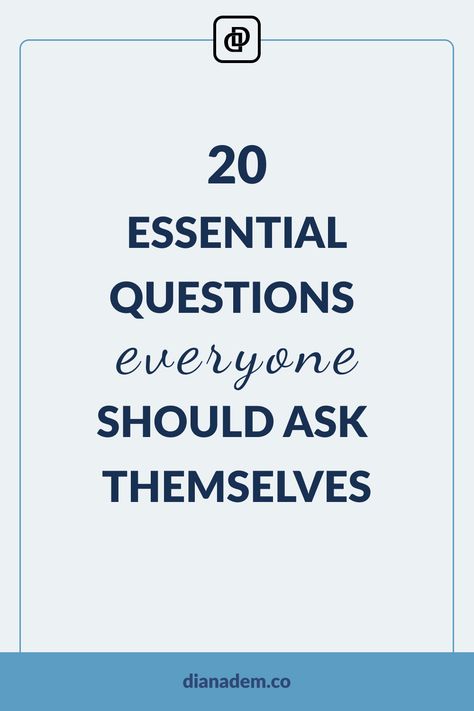 Asking questions is a way of getting to know ourselves deeper, because it can reveal useful insights and patterns we weren't seeing before. Here are 20 questions you should ask yourself periodically. 20 Questions, Essential Questions, Questions To Ask, Getting To Know