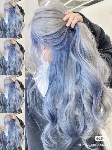 Grey And Blue Hair, Dyed Hair Blue, Light Blue Hair, Korean Hair Color, Hair Color Underneath, Hair Inspiration Long, Dyed Hair Inspiration, Hair Inspiration Short, Pretty Hair Color