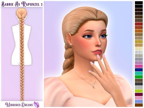 Barbie As Rapunzel Hair 2 | Felipe on Patreon Sims 4 Rapunzel Hair, Sims 4 Cc Clothing Sets, Barbie As Rapunzel, Ts4 Mods, Sims Medieval, Life Game, Sims 4 Challenges, The Sims 4 Skin, Sims Packs