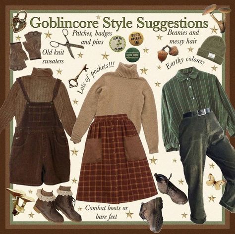 Frog, frogs, dirt, moss, ugliness, witches, shiny things, trolls, goblins, mushrooms, snails Goblincore Outfits, Academia Outfits, Mode Hippie, Cottagecore Outfits, Academia Fashion, Swaggy Outfits, Mode Inspo, 가을 패션, Clothes And Accessories