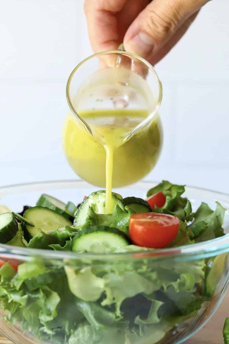 Easy Lemon Basil Vinaigrette (Dressing or Marinade) - The Balanced Nutritionist Lemon Salad Dressing Vinaigrette, Lemon Basil Vinaigrette Dressing, Balanced Nutritionist, Cucumber Ranch Dressing, Basil Vinaigrette Dressing, Lemon Basil Vinaigrette, Lemon Salad Dressings, Honey Lime Vinaigrette, Vinaigrette Dressing Recipe