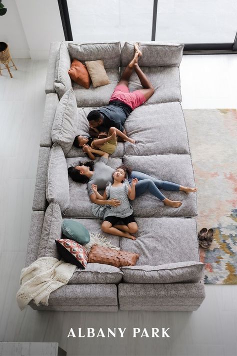 The Kova cloud sectional sofa is as cozy as it is stylish. Shop the Kova Modular Sectional by Albany Park. U Couch, Cloud Sectional, Albany Park, Basement Furniture, Long Living Room, Casa Vintage, Beautiful Sofas, Movie Room, Comfortable Sofa