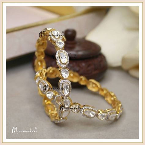 Meermankaa® on Instagram: “M E E R M A N K A A - Sterling Silver Sleek single line bangles in moissanite polki with zirconia crystals Tap on the link in the bio to…” Polki Bangles, Modern Gold Jewelry, Antique Jewelry Indian, Gold Designs, Gold Jewellery Design Necklaces, Jewelry Indian, Single Line, Uncut Diamond, Jewelry Design Necklace