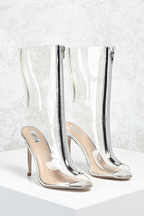 FOREVER 21 Zipped Clear Stiletto Boots  Pinterest - GGTHEBLOG Clear Heel Boots, Clear Boots, Womens Black Booties, Giuseppe Zanotti Heels, Stiletto Boots, Forever 21 Shoes, Clear Heels, Mesh Shoes, High Heel Boots Ankle