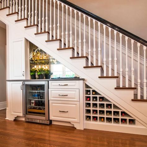 Storage Under Staircase, Bar Under Stairs, Under Staircase, Stairs In Kitchen, Under Stairs Storage, Under Stair, Traditional Staircase, Wine Bottle Storage, Stairs Storage