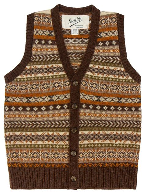 This pure Scottish wool knit is a high-quality and durable investment piece for your vintage wardrobe. This knit vest was designed by us here at Revival Vintage and produced exclusively for our Socialite label by Harley of Scotland. Harley was established in 1929 and has an impressive heritage in knitting Fairisle pieces: each piece is sustainably hand-produced with a zero-waste method, using 100% high-quality Scottish yarns which are sourced and spun locally in Aberdeenshire. The end product is Fairisle Vest, Jack Costume, Vintage Style Shoes, Gloves Vintage, Airbnb Promotion, Vintage Umbrella, Vintage Knitwear, Men's Knitwear, Scottish Fashion