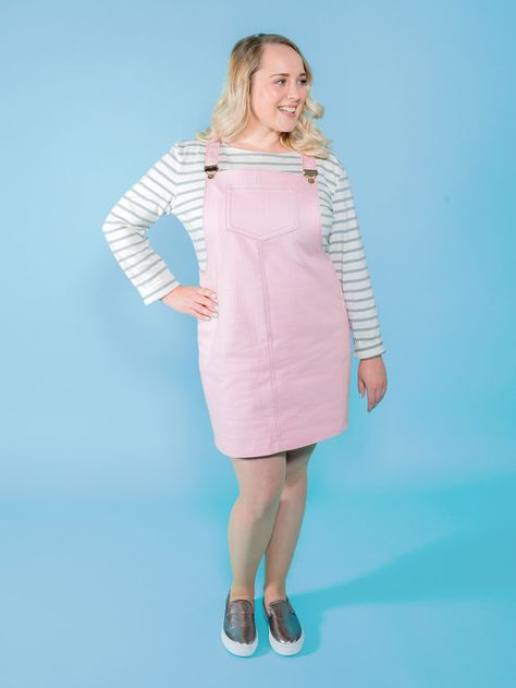 Easy Dressmaking Patterns, Art Shop Aesthetic, Dungaree Dress Pattern, Diy Overall Dress, Sewing Machine Design, Dungarees Dress, Pinafore Sewing Pattern, Cake Costume, Wardrobe Architect