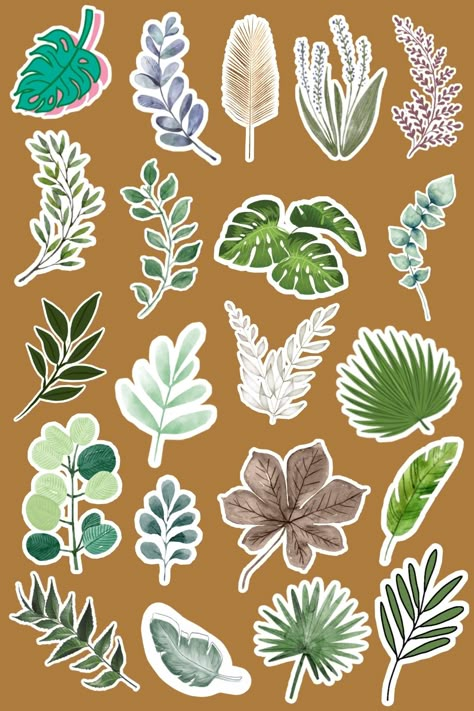 Aesthetic Leaves Stickers, Aesthetic Pictures For Scrapbook, Nature Stickers Aesthetic, Leaves Stickers Printable, Nature Aesthetic Stickers, Nature Stickers Printable, Aesthetic Design For Scrapbook, Vintage Stickers Printables, Flower Stickers Aesthetic