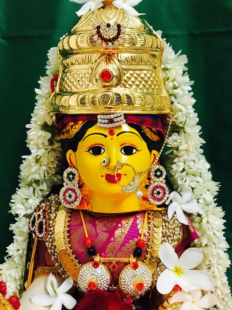 Goddess Gowri Images, Varalakshmi Pooja Decoration, Varalakshmi Pooja, Maha Lakshmi, Varalakshmi Vratham, Pooja Decoration, Ganapati Decoration, Wedding Background Decoration, Decoration Background