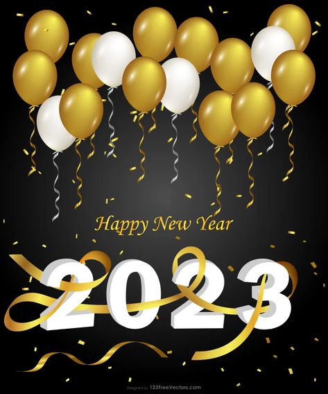 Free Happy New Year 2023 Gold Balloons on Black Background 2022 Background, Black Background Illustration, 2022 Happy New Year, New Year Wishes Images, Happy New Year Pictures, Happy New Year Gif, Happy New Year Photo, Happy New Year Background, Happy New Year Banner