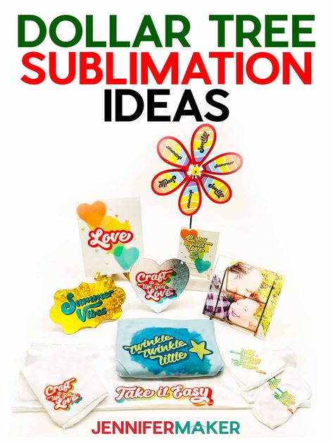 10 Dollar Tree Sublimation Ideas with inexpensive blanks to transfer sublimation printers onto Dollar Tree Sublimation, Diy Backdrop Stand, Diy Drawer Dividers, Jennifer Maker, Printable Sticker Paper, Sublimation Gifts, Sublimation Ideas Projects Inspiration, Ink Crafts, Diy Drawers