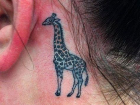 Giraffe Tattoo Behind Ear Small Giraffe Tattoo, Giraffe Tattoo, Amazing Tattoos, Interesting Place, Piercing Ideas, The Ear, Creative Tattoos, Piercing Tattoo, First Tattoo