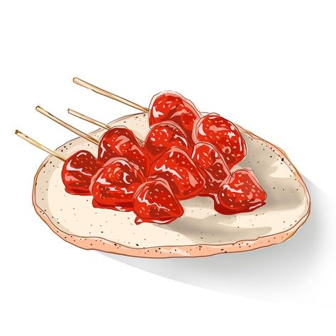 Vector a plate of food with a stick of r... | Premium Vector #Freepik #vector #skewer #shashlik #grilled-meat #sweet-food Plate Of Food, Bamboo Skewers, Sweet Food, Red Sauce, A Stick, Grilled Meat, Food Plating, Skewers, Premium Vector