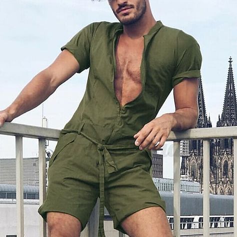 Mens Suits Green, Men's Jumpsuit, Mens Suit Black, Messy Hairstyle, Jumpsuit Design, Men Jumpsuit, Tracksuit Men, Plain Shorts, Jumpsuit Men