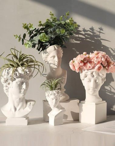 Cheap Vases, Character Statue, Plaster Sculpture, Greek Sculpture, Human Head, Holding Flowers, Head Vase, Floral Vase, Creative Portraits